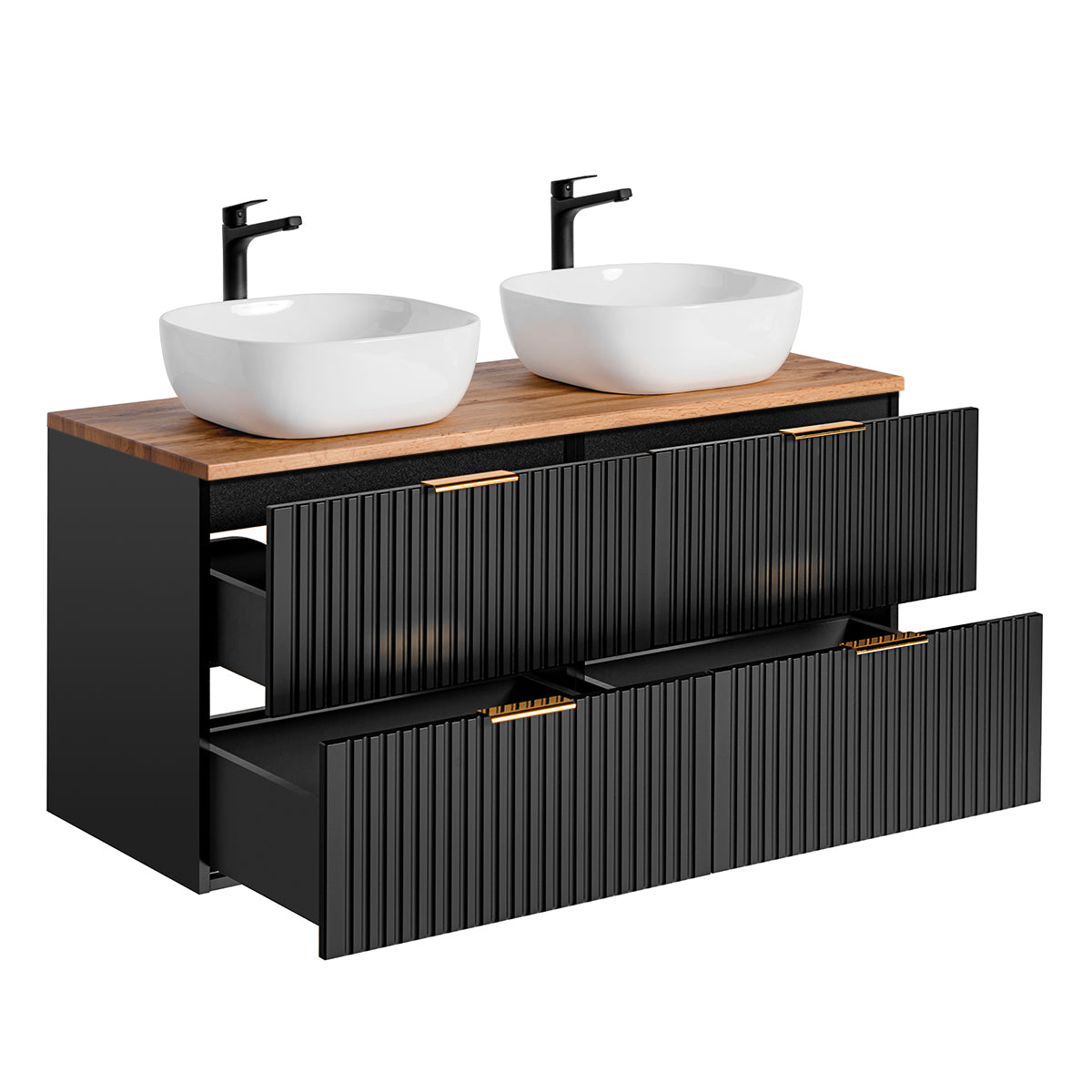 Ensemble meuble double vasque 120cm et colonne Adriel Noir et Bois - vue 4