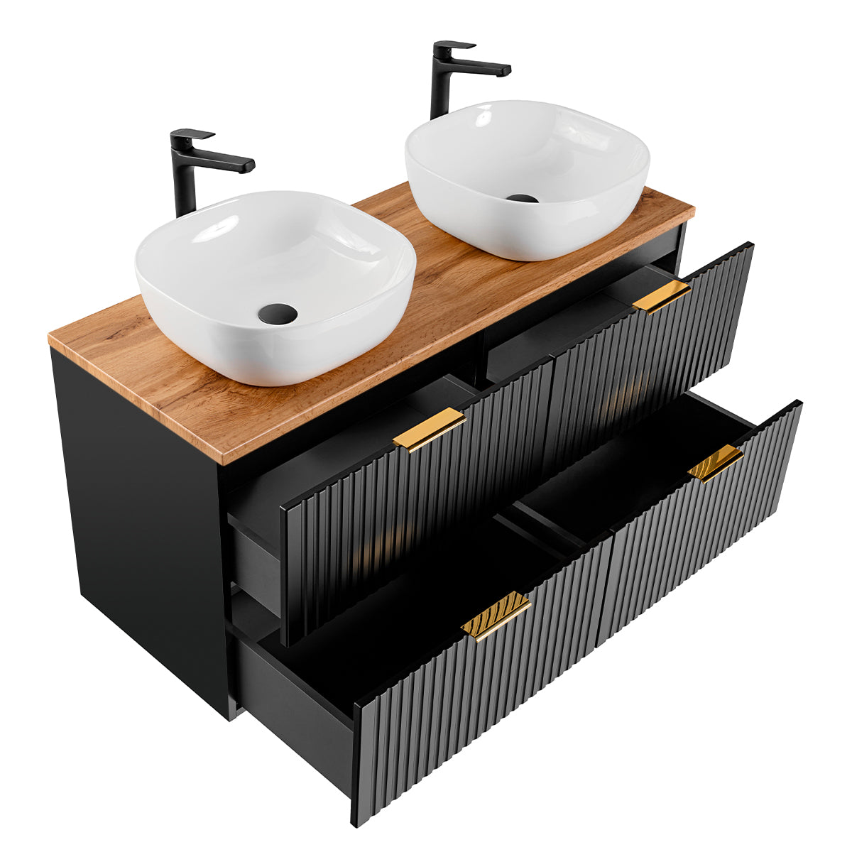 Meuble double vasque 120cm Adriel Noir et Bois - vue 3
