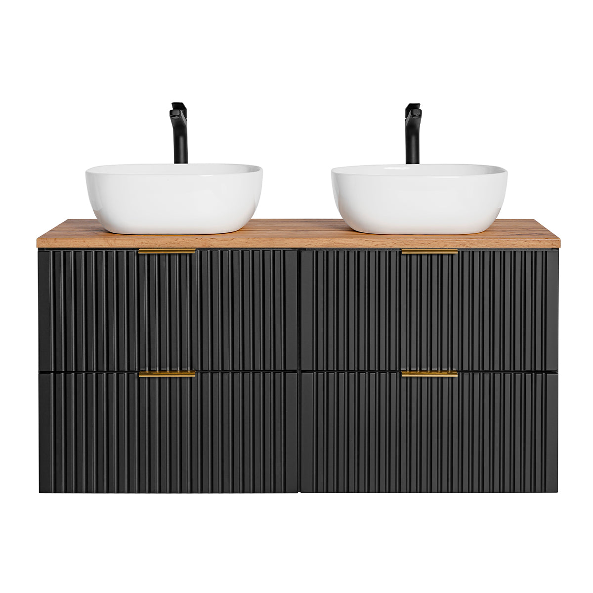 Meuble double vasque 120cm Adriel Noir et Bois - vue 4
