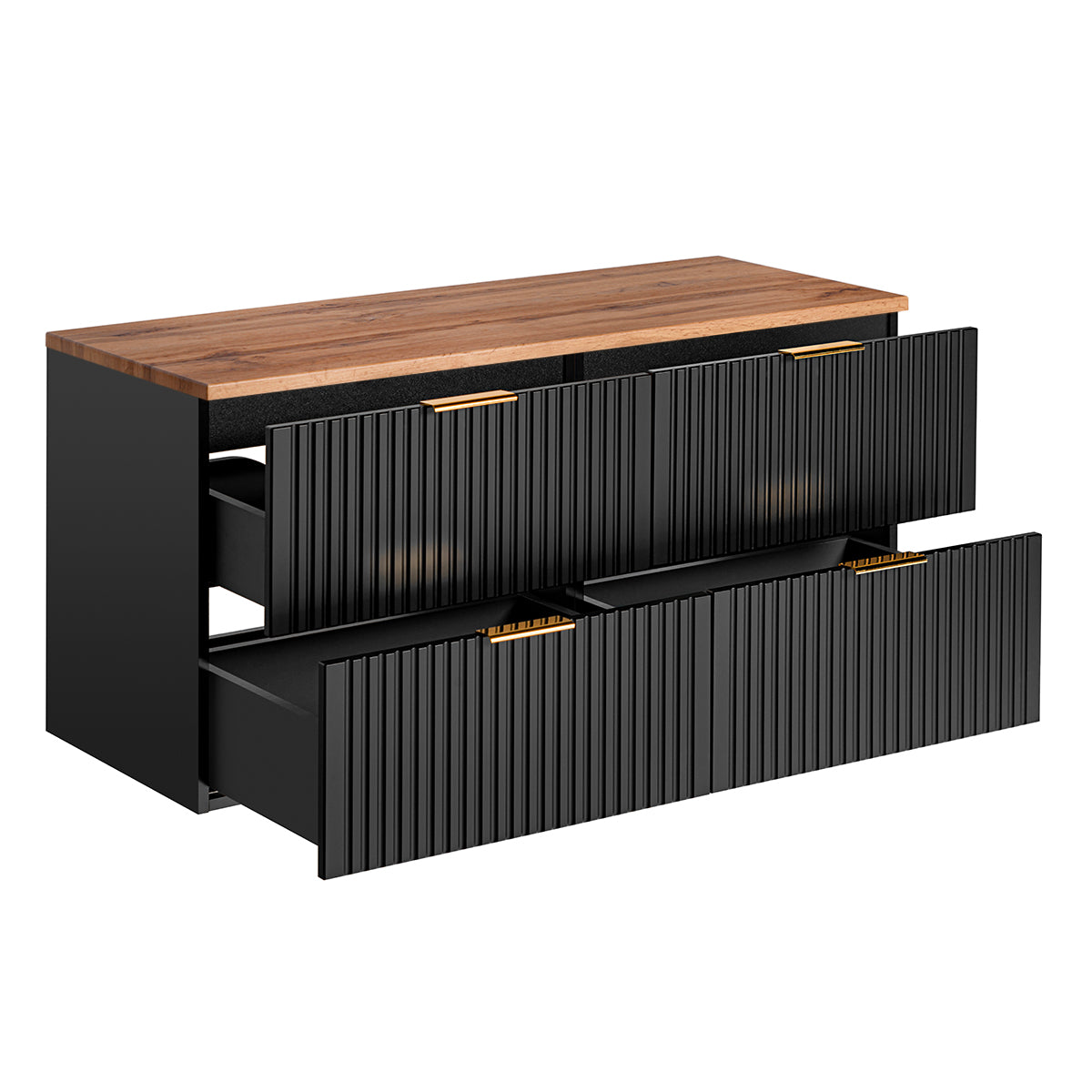 Meuble sous-vasque 120cm plan de toilette Adriel Noir et Bois - vue 2