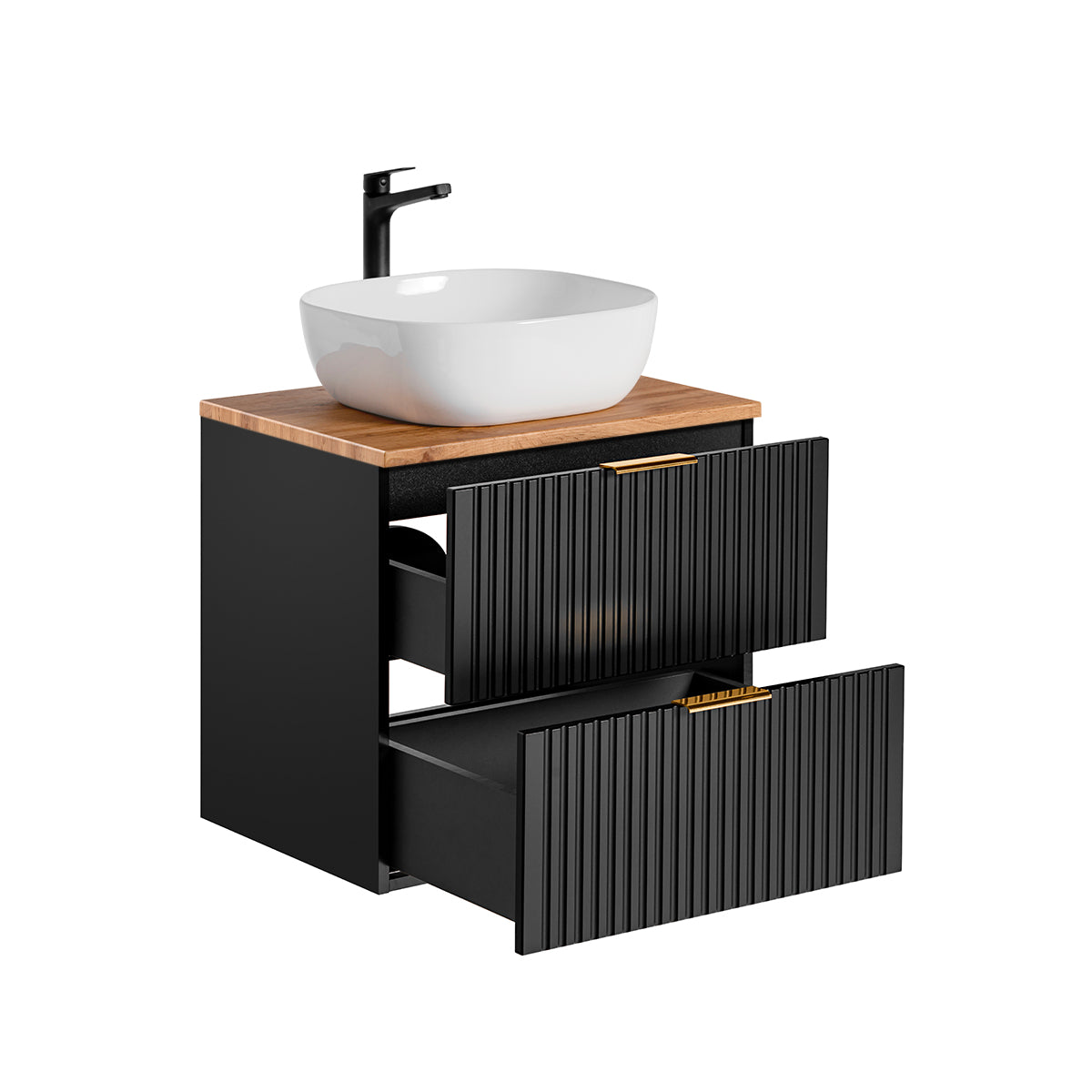 Meuble simple vasque 60cm Adriel Noir et Bois - vue 2
