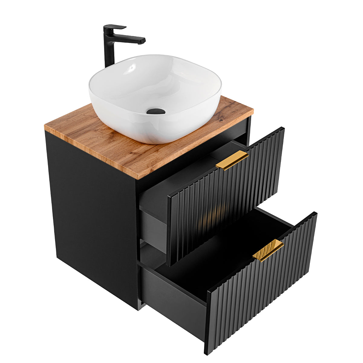 Meuble simple vasque 60cm Adriel Noir et Bois - vue 3