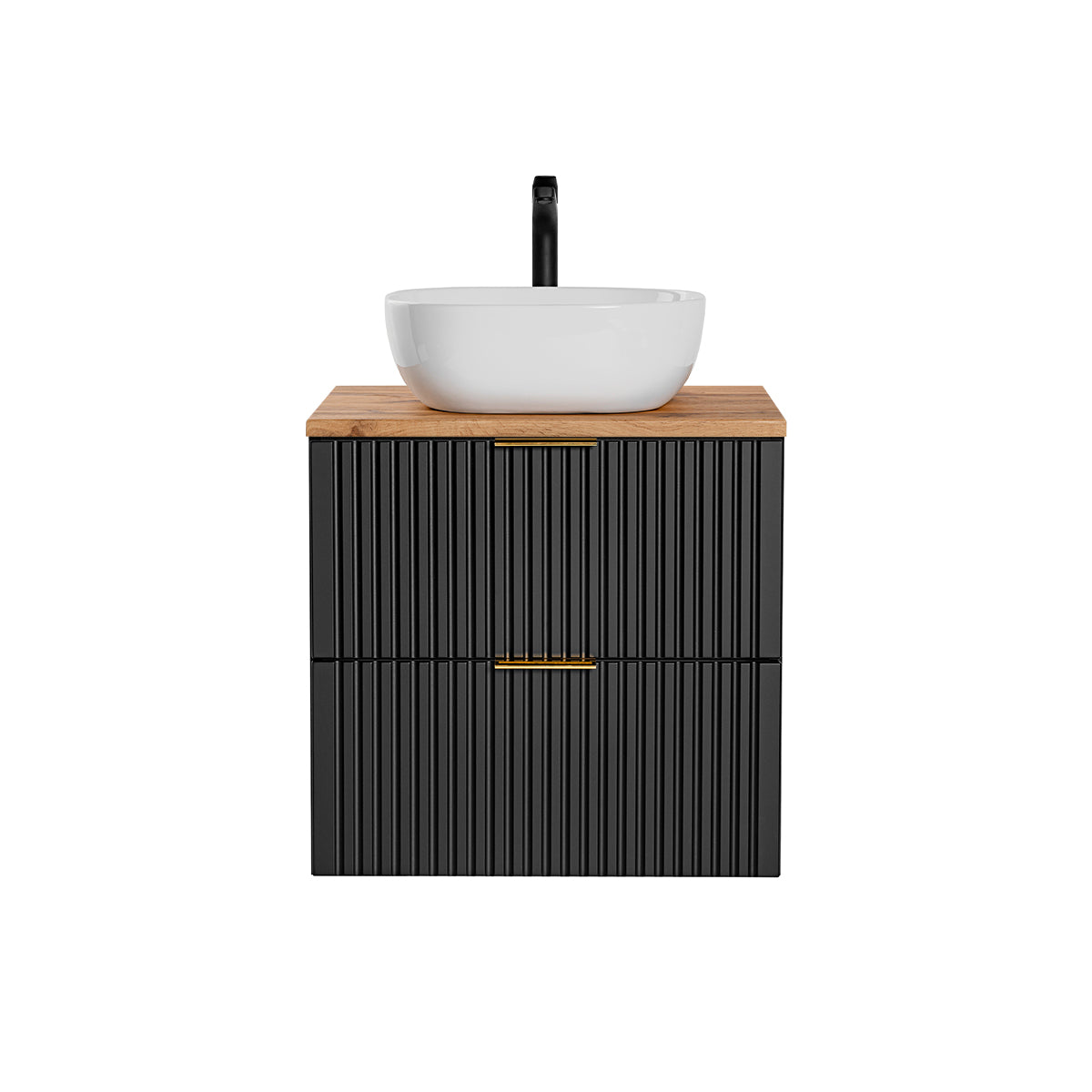 Meuble simple vasque 60cm Adriel Noir et Bois - vue 4