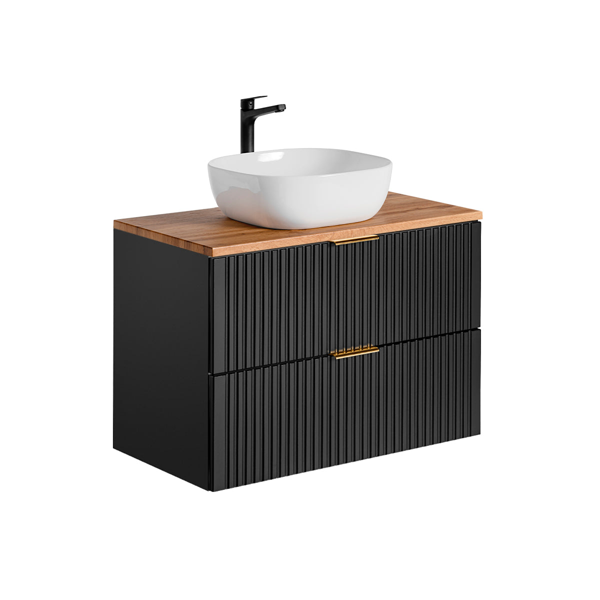 Meuble simple vasque 80cm Adriel Noir et Bois