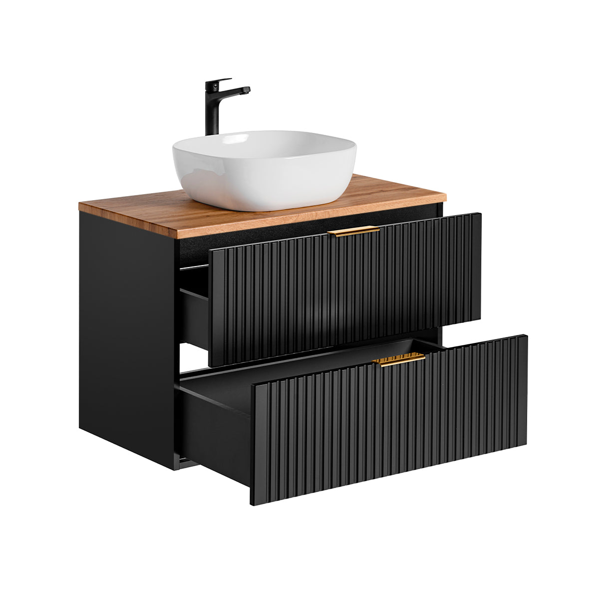 Ensemble meuble simple vasque 80cm et colonne Adriel Noir et Bois - vue 4