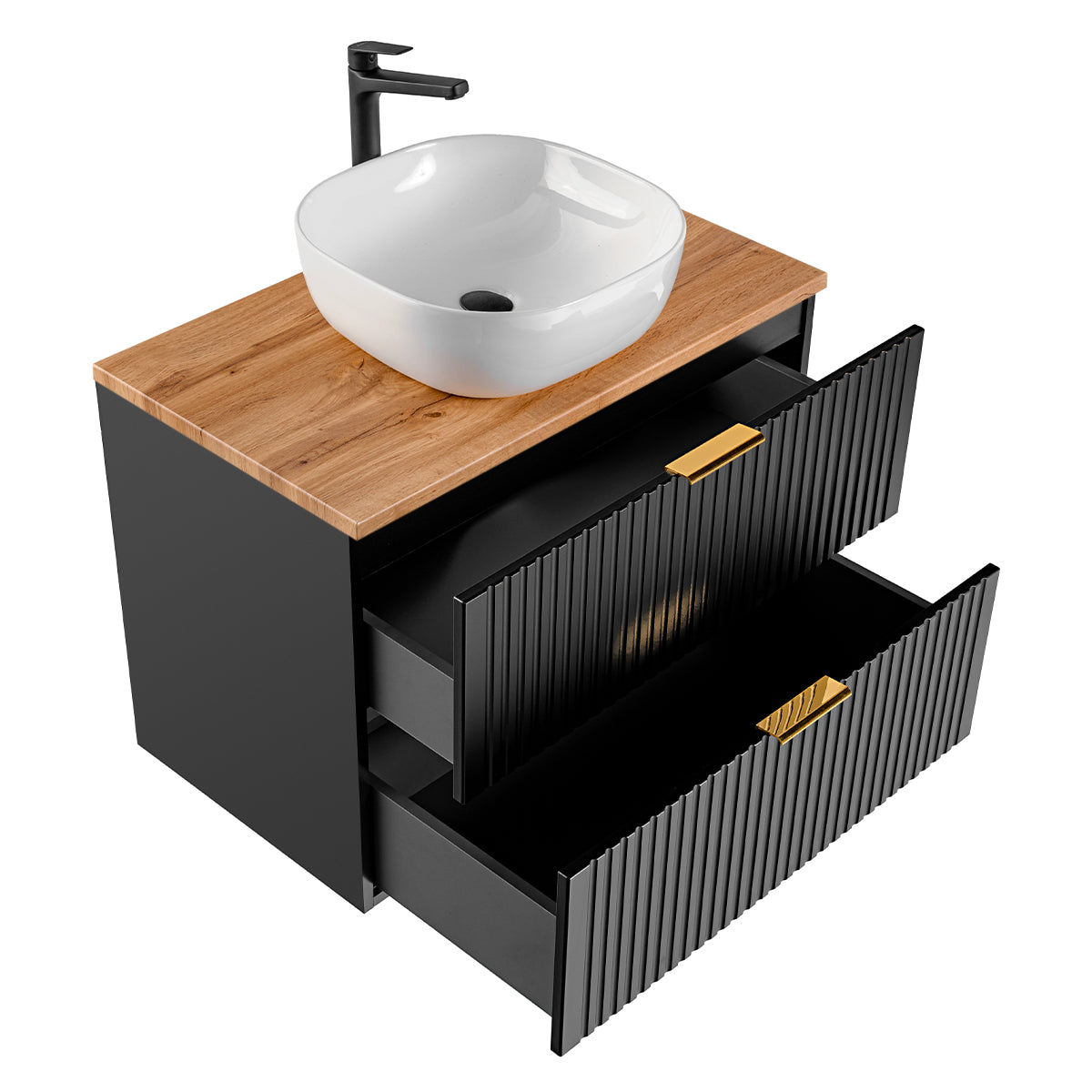 Meuble simple vasque 80cm Adriel Noir et Bois - vue 3