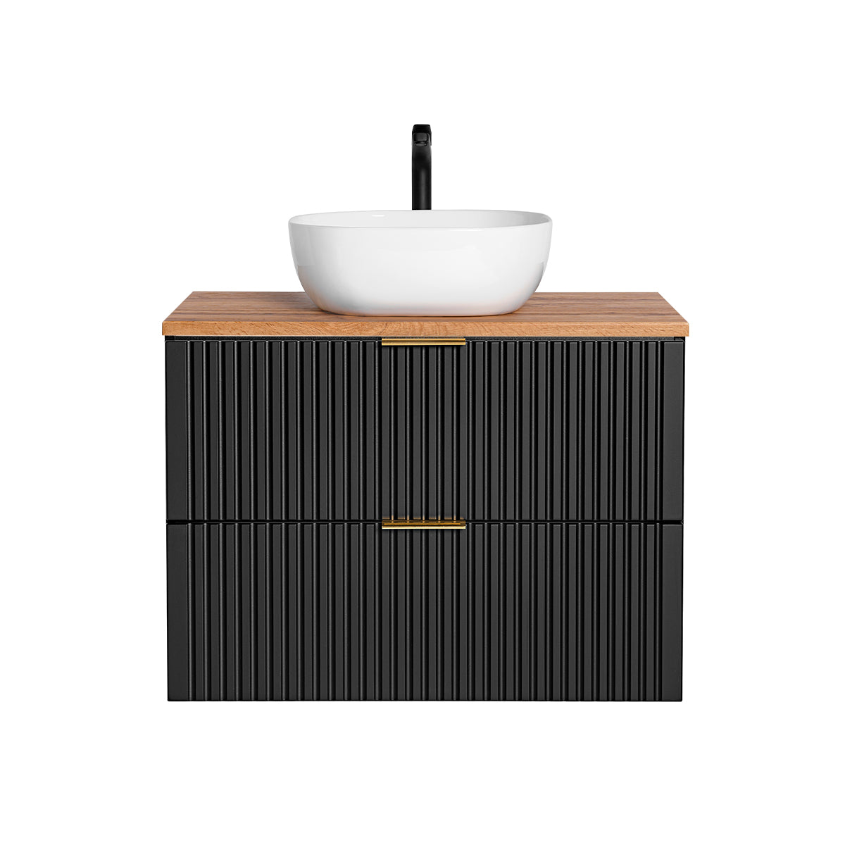 Meuble simple vasque 80cm Adriel Noir et Bois - vue 4