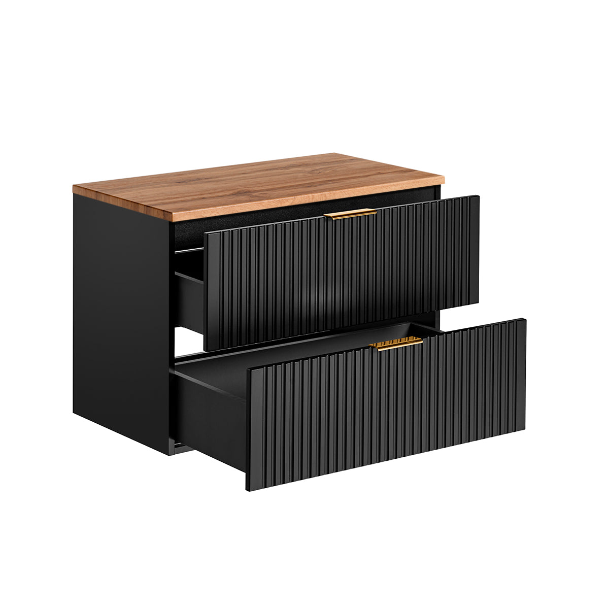 Meuble sous-vasque 80cm plan de toilette Adriel Noir et Bois - vue 2