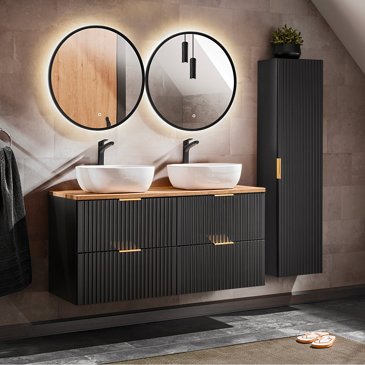 Meuble double vasque 120cm Adriel Noir et Bois - vue 5