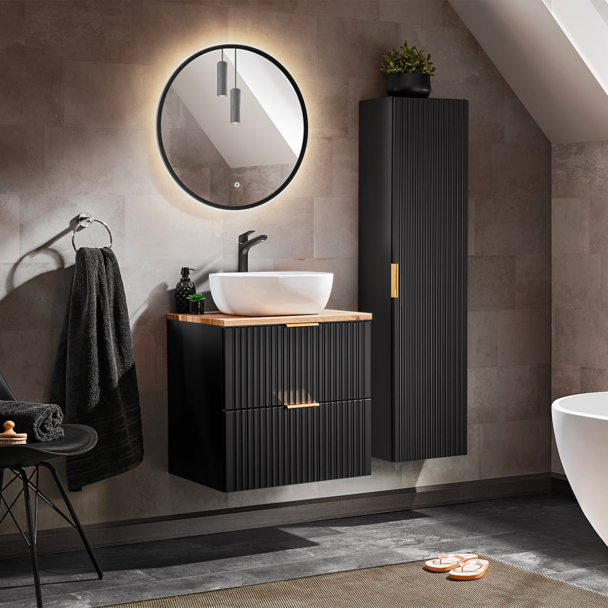 Meuble sous-vasque 60cm plan de toilette Adriel Noir et Bois - vue 5