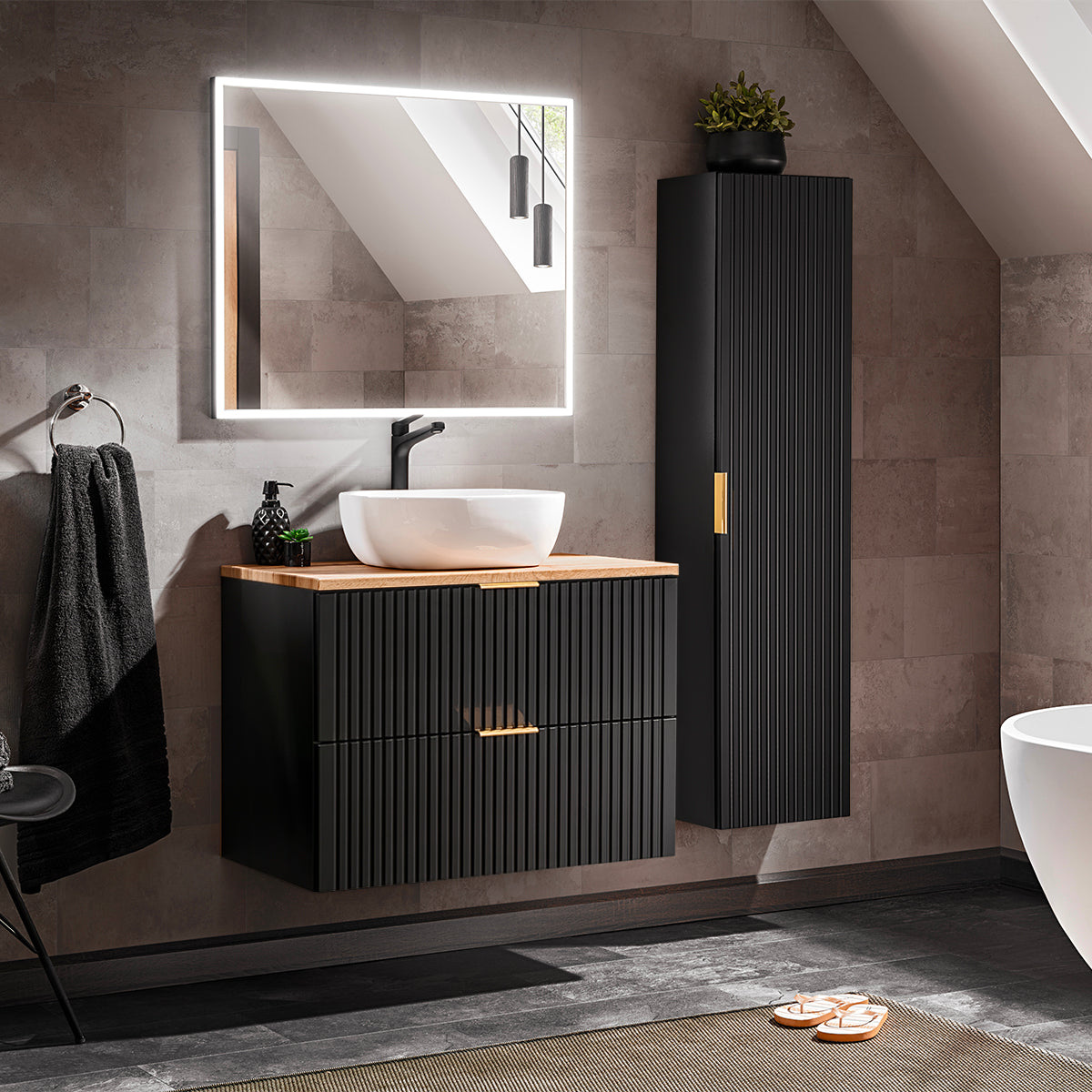Meuble simple vasque 80cm Adriel Noir et Bois - vue 5