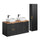 Ensemble meuble double vasque 120cm et colonne Adriel Noir et Bois