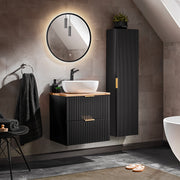 Ensemble meuble simple vasque 60cm et colonne Adriel Noir et Bois