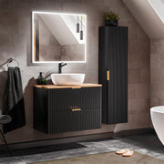 Ensemble meuble simple vasque 80cm et colonne Adriel Noir et Bois