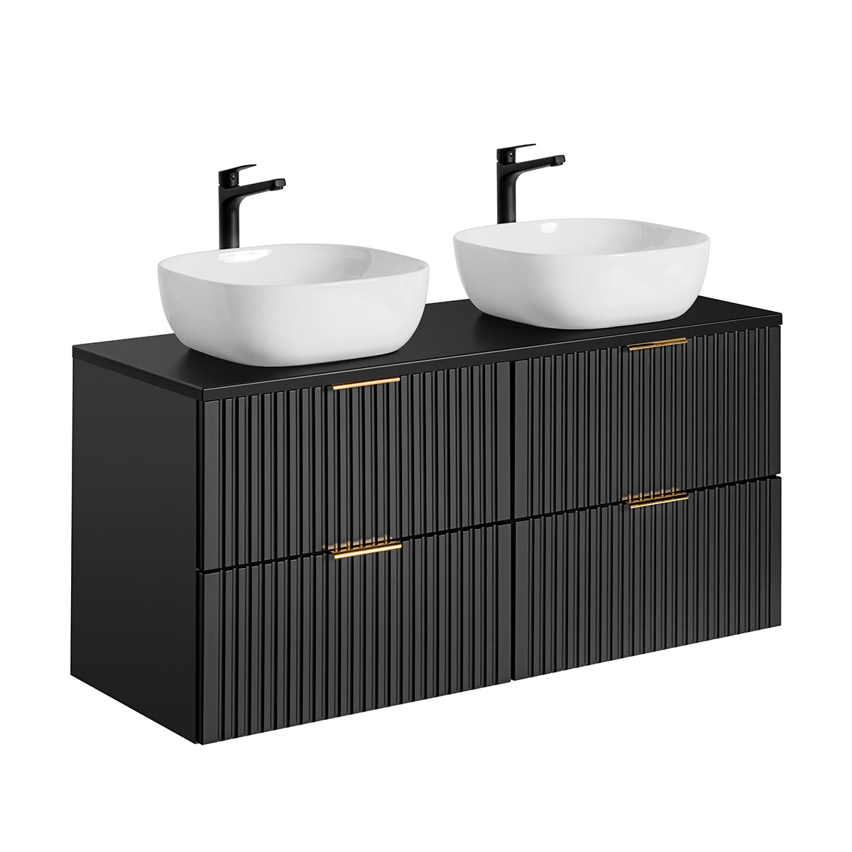 Ensemble meuble double vasque 120cm miroirs LED et colonne Adriel Noir - vue 3
