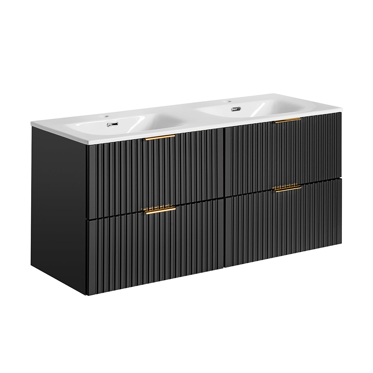 Ensemble meuble double vasque encastrée 120cm miroirs LED et colonne Adriel Noir - vue 3