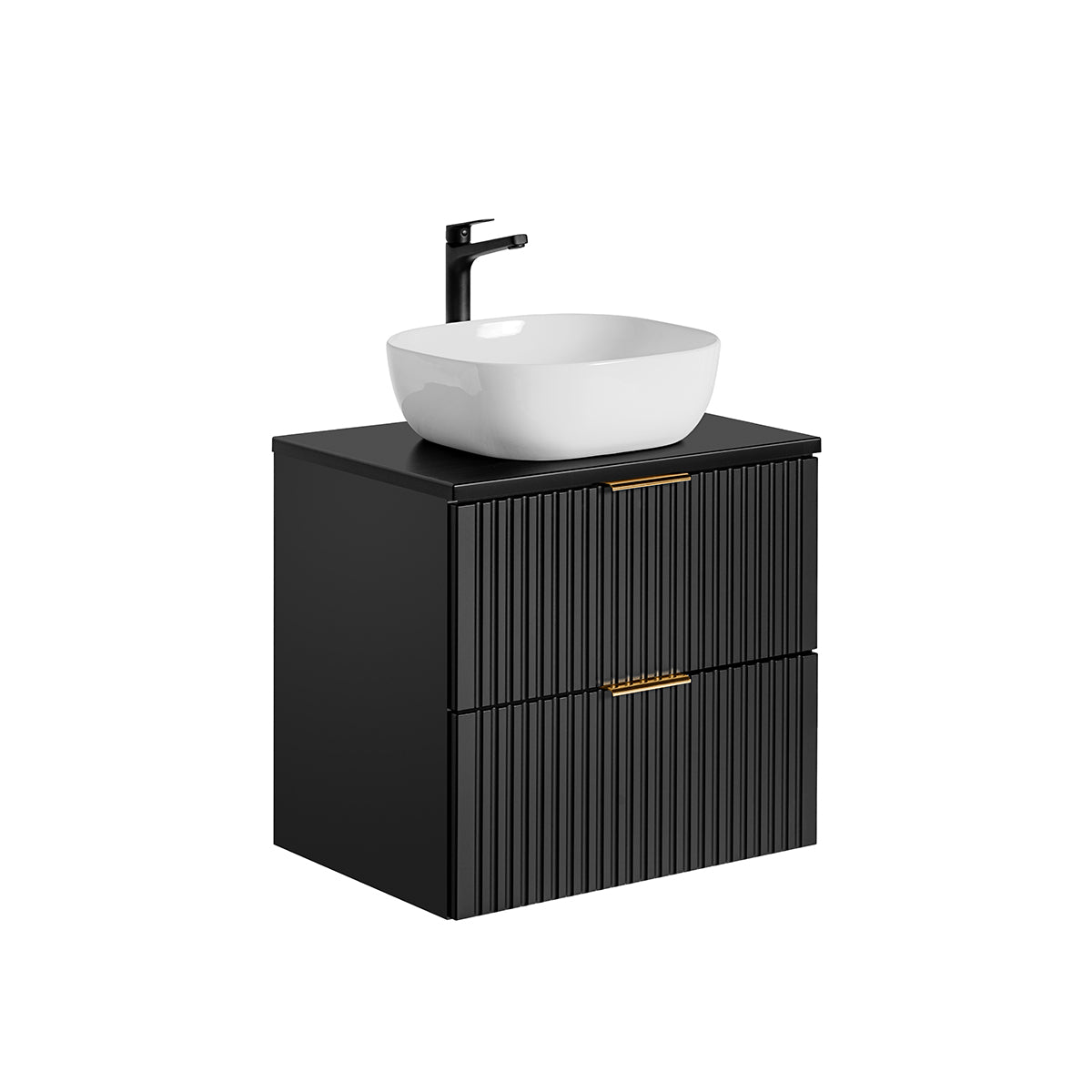 Ensemble meuble simple vasque 60cm miroir LED et colonne Adriel Noir - vue 3
