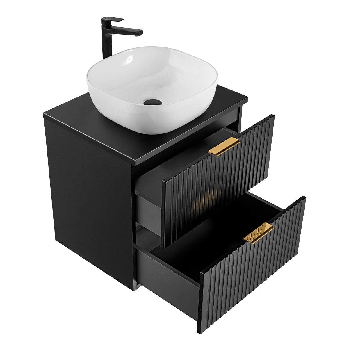 Ensemble meuble simple vasque 60cm miroir LED et colonne Adriel Noir - vue 4