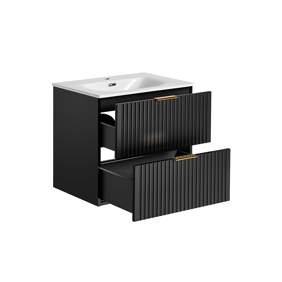Meuble simple vasque encastrée 60cm Adriel Noir - vue 2