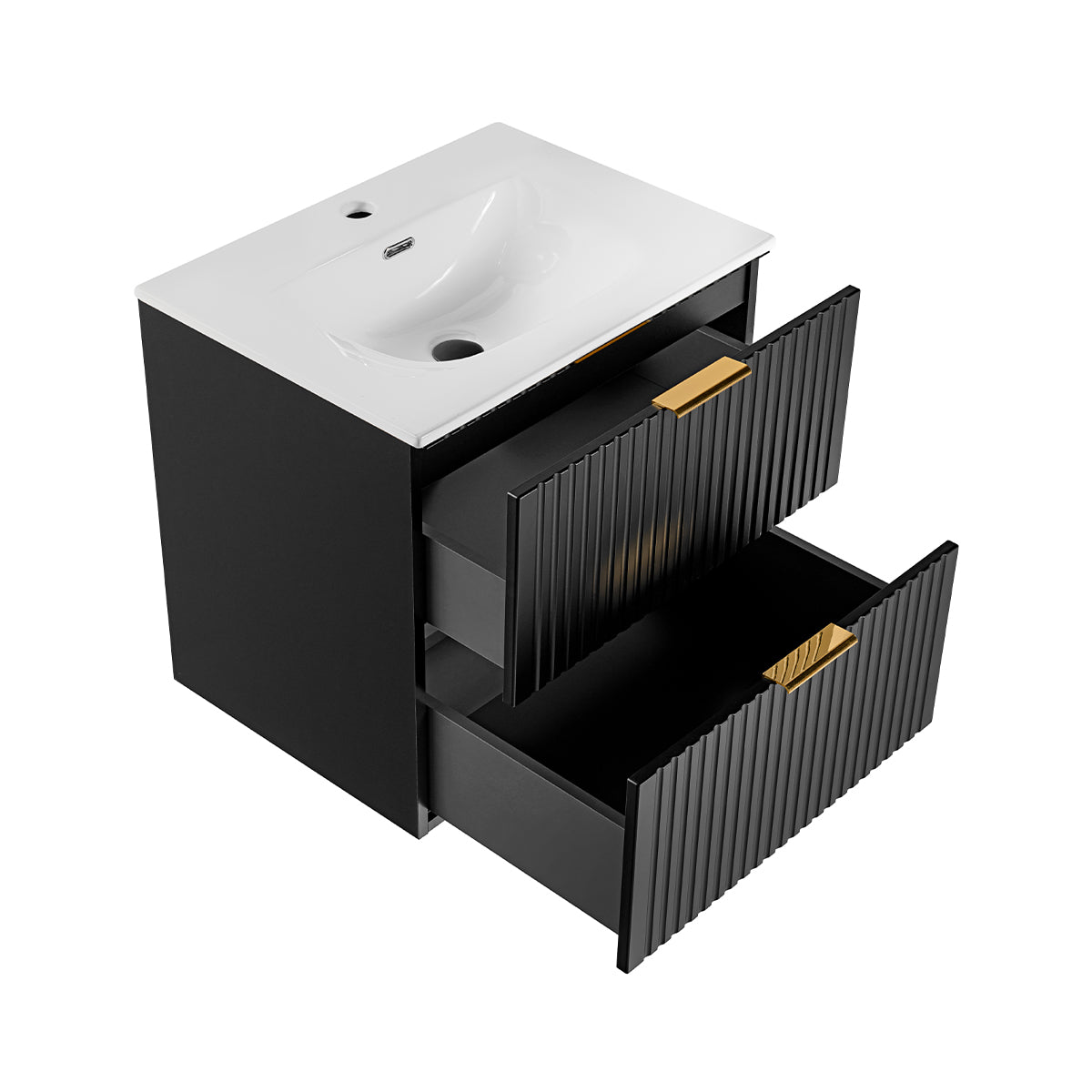 Ensemble meuble simple vasque encastrée 60cm et colonne Adriel Noir - vue 4