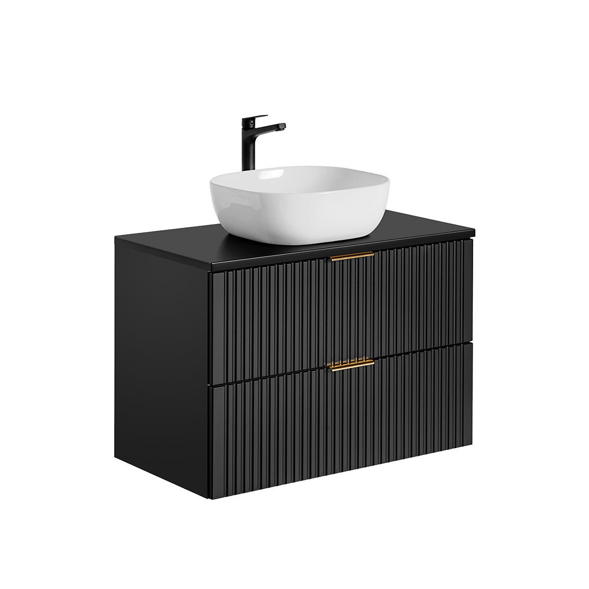 Ensemble meuble simple vasque 80cm miroir LED et colonne Adriel Noir - vue 3
