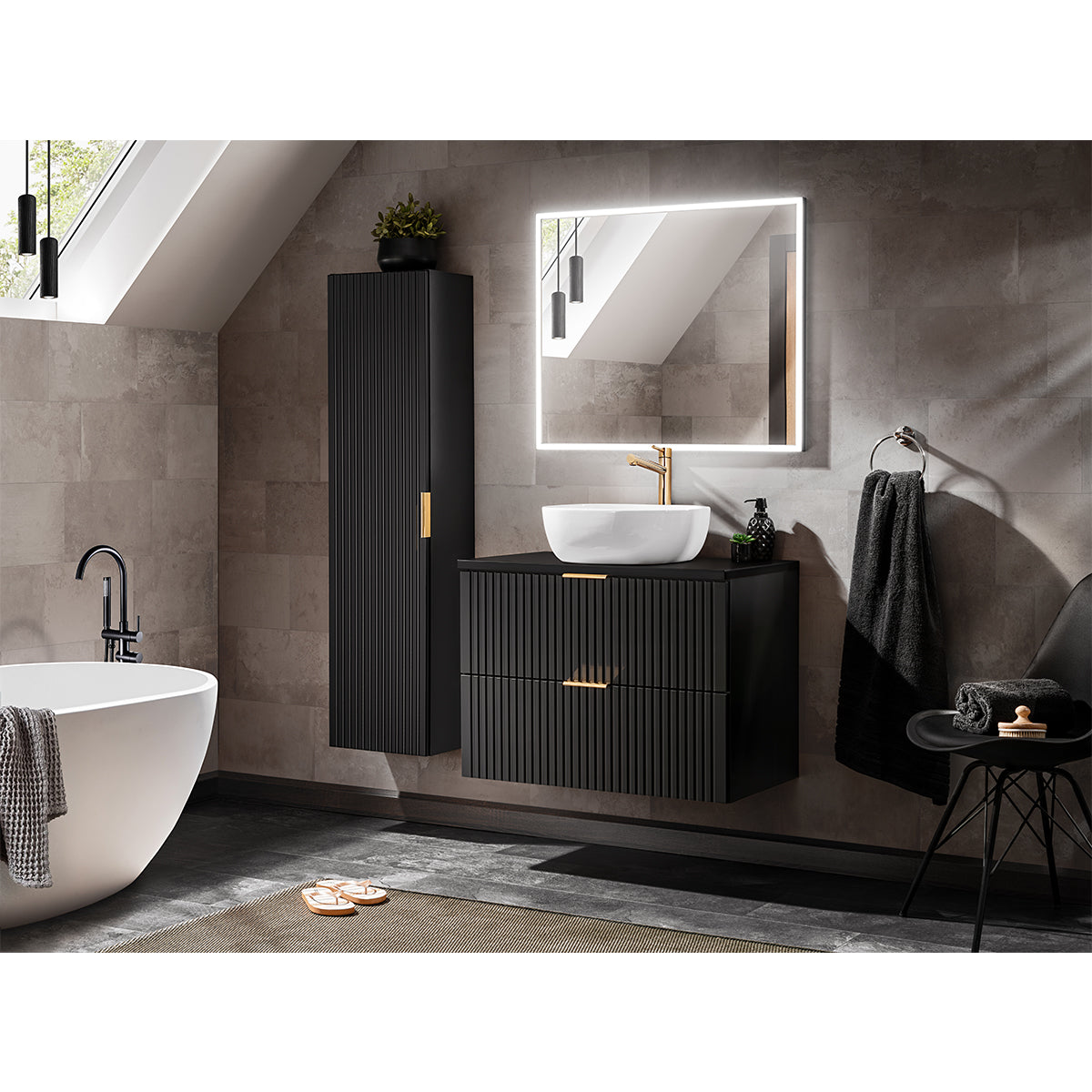Meuble sous-vasque 80cm plan de toilette Adriel Noir - vue 5