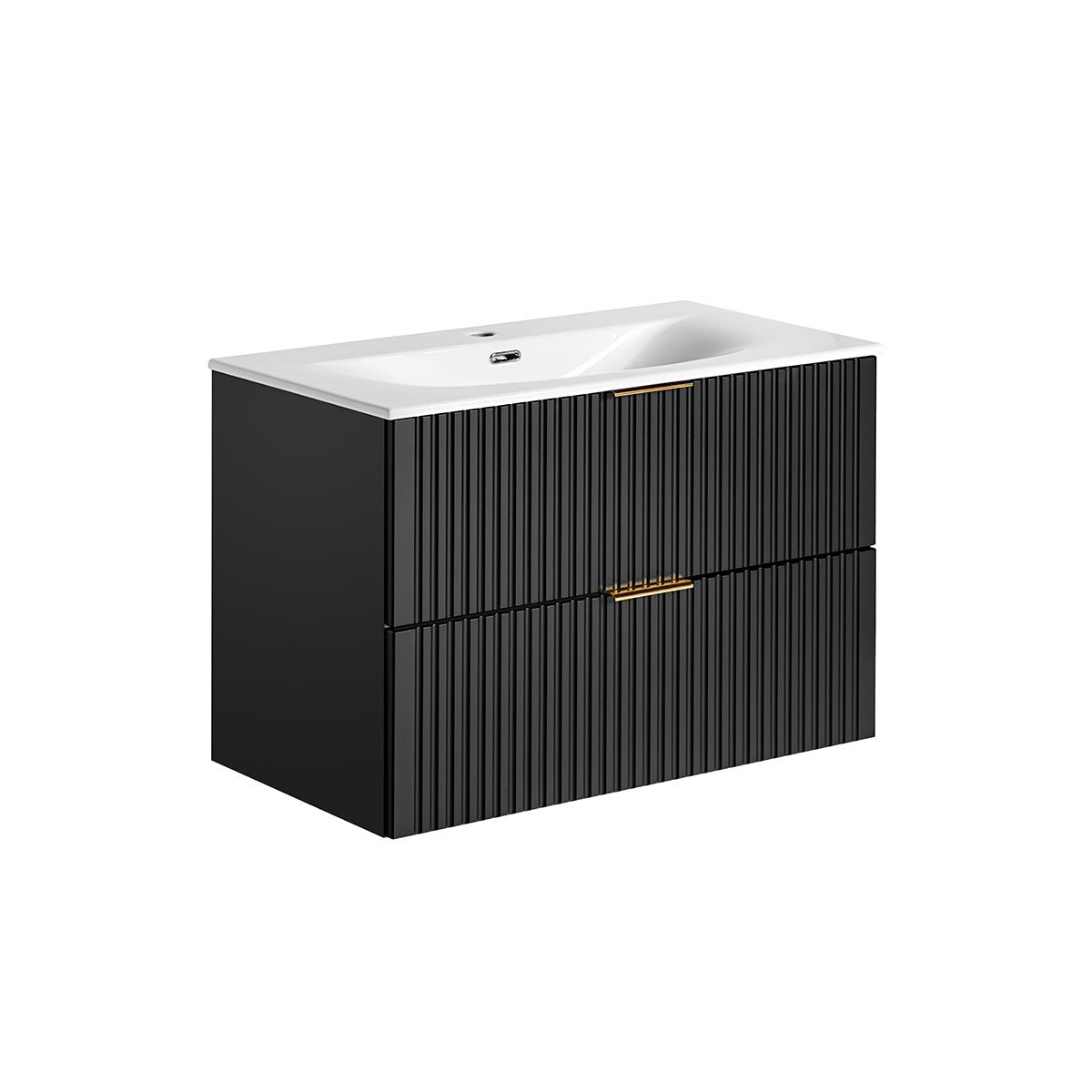 Ensemble meuble simple vasque encastrée 80cm et colonne Adriel Noir - vue 3