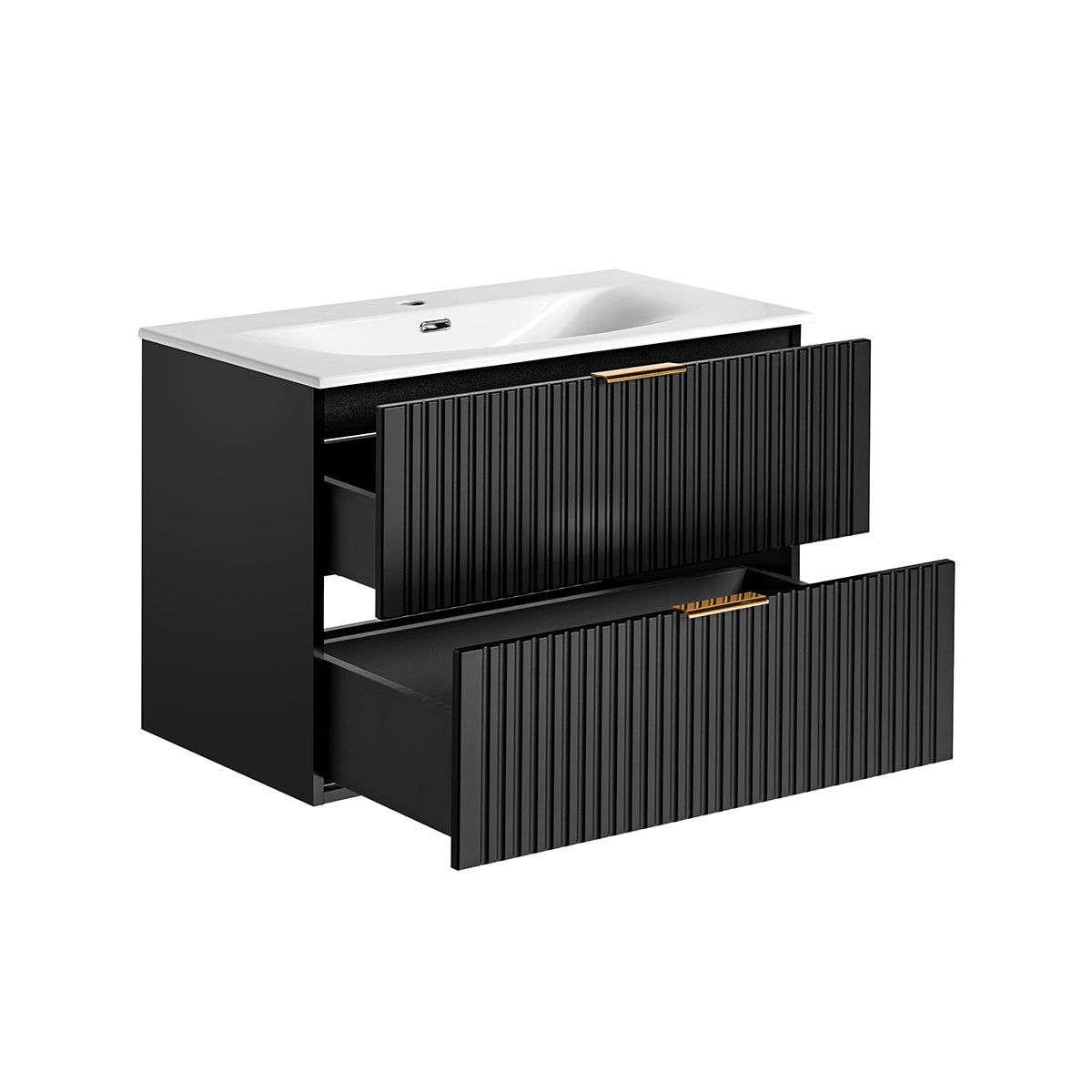 Meuble simple vasque encastrée 80cm Adriel Noir - vue 2
