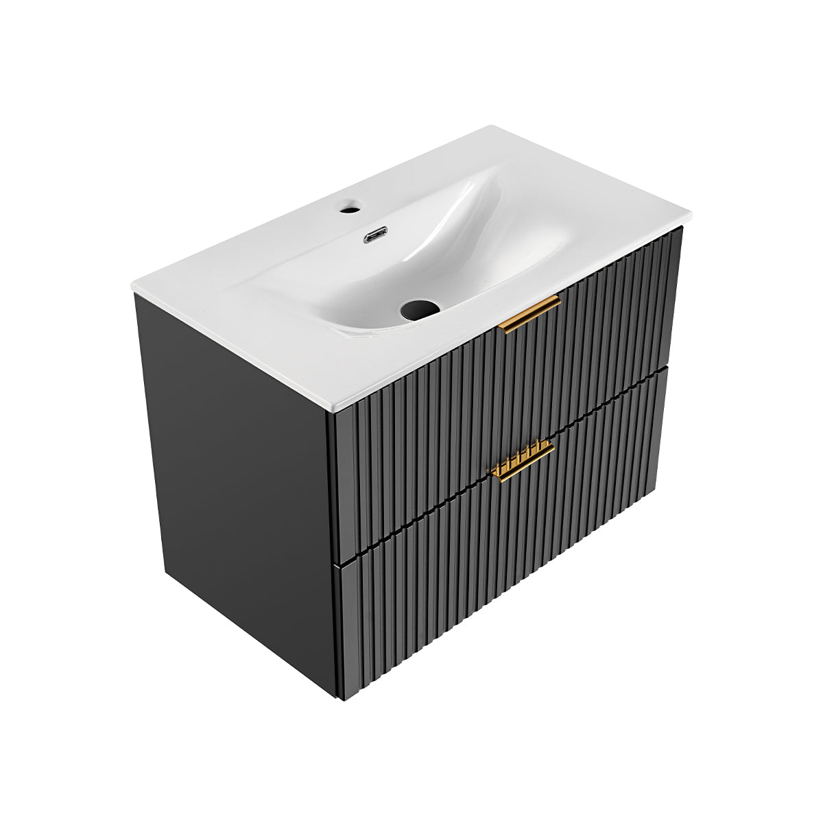 Meuble simple vasque encastrée 80cm Adriel Noir - vue 3