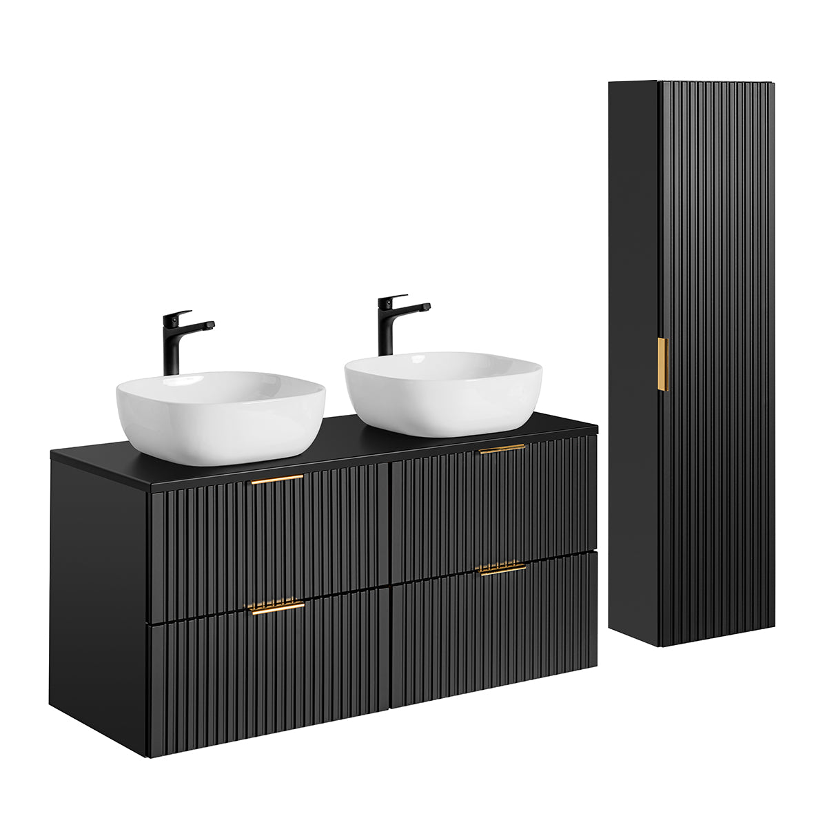 Ensemble meuble double vasque 120cm et colonne Adriel Noir - vue 2