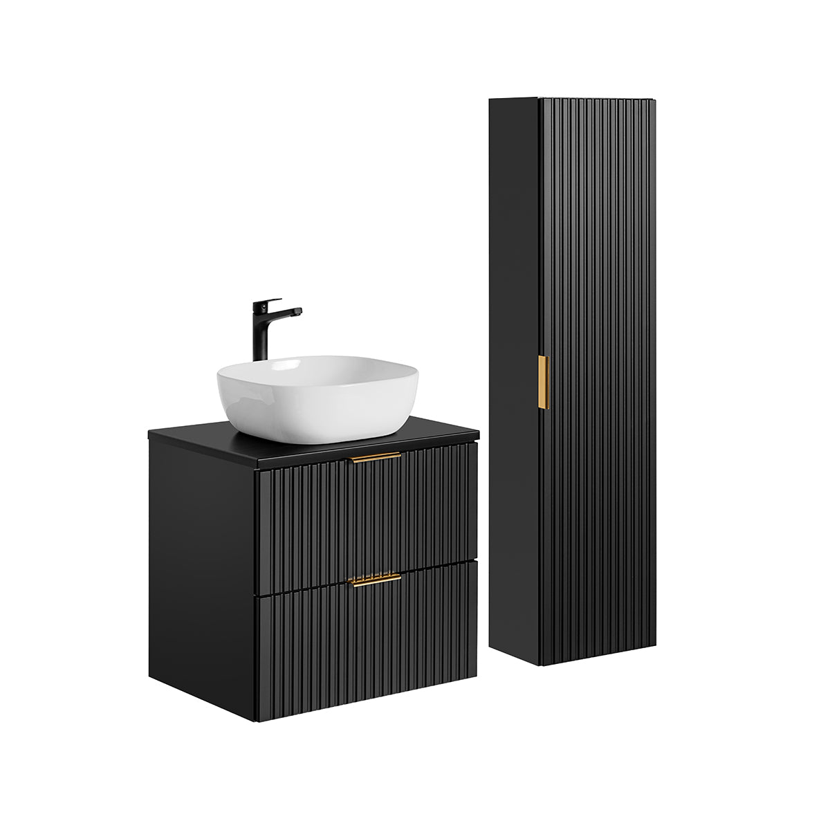 Ensemble meuble simple vasque 60cm et colonne Adriel Noir - vue 2