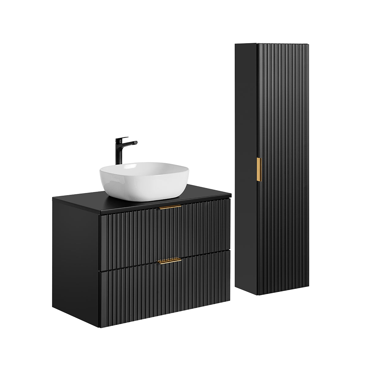 Ensemble meuble simple vasque 80cm et colonne Adriel Noir - vue 2