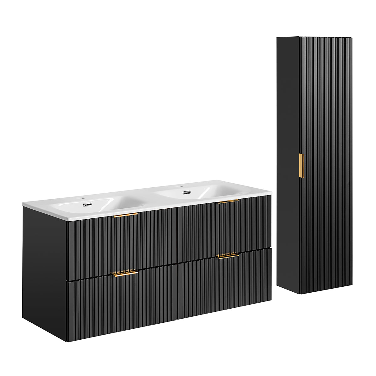 Ensemble meuble double vasque encastrée 120cm et colonne Adriel Noir - vue 2