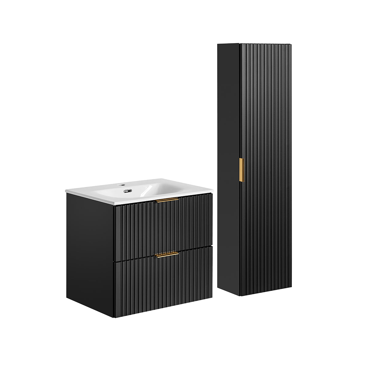 Ensemble meuble simple vasque encastrée 60cm et colonne Adriel Noir - vue 2