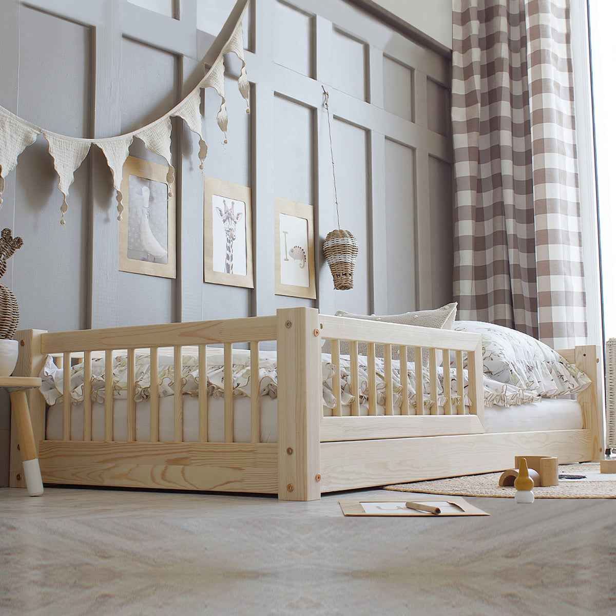 Lit 90x190 barrière et sommier inclus pieds 1 cm Adèle Bois - vue 5
