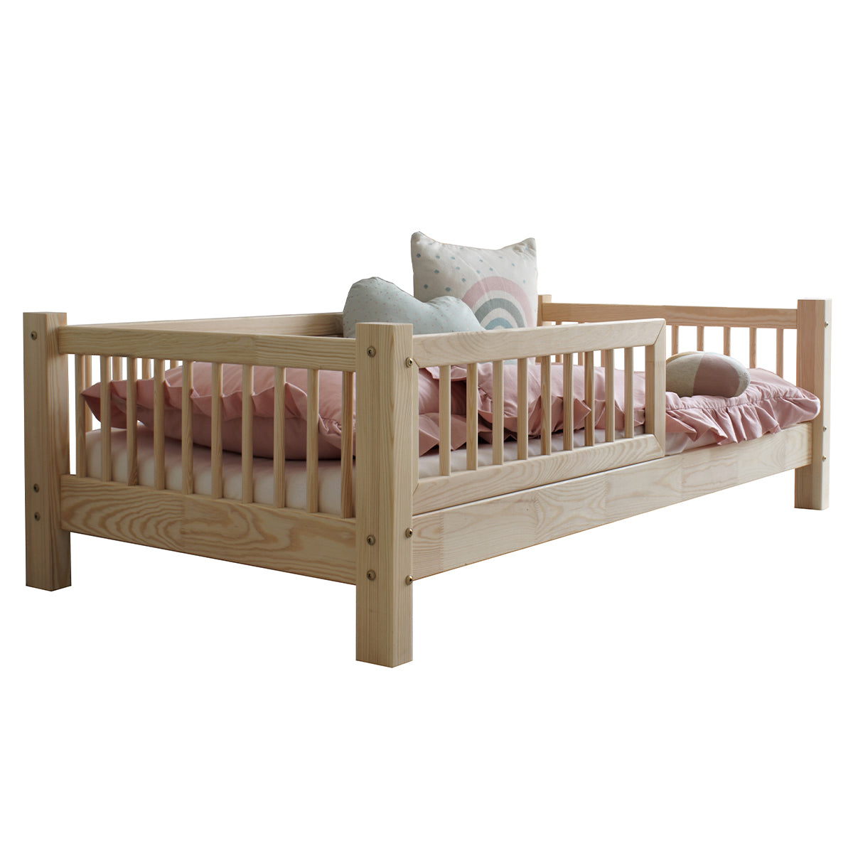 Lit 80x160 barrière et sommier inclus pieds 10 cm Adèle Bois - vue 2