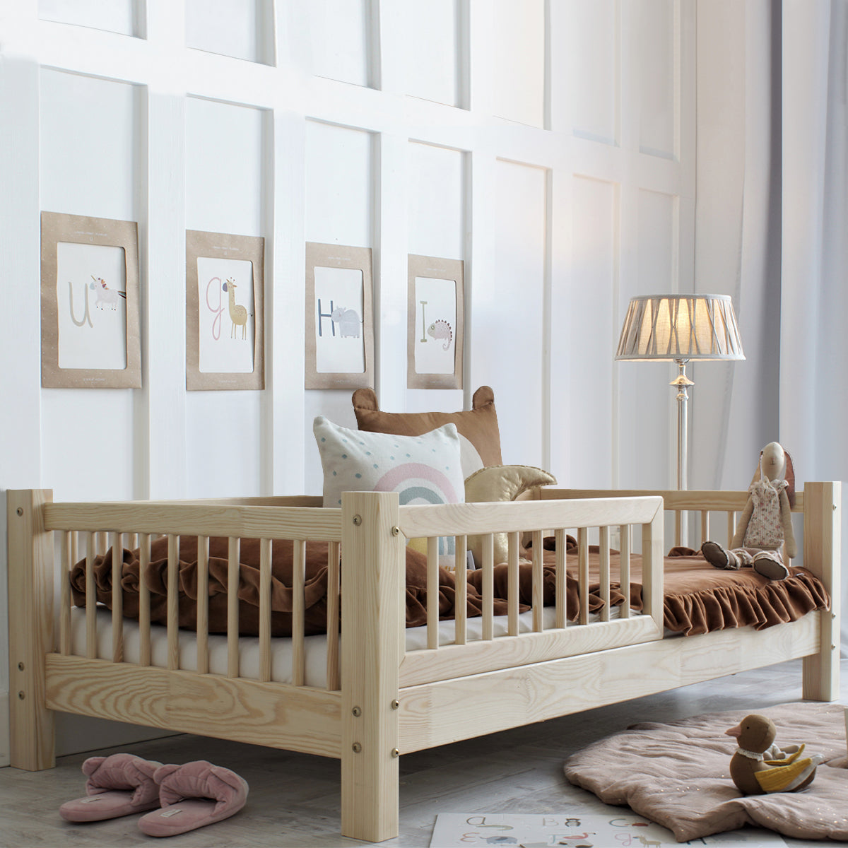 Lit 80x160 barrière et sommier inclus pieds 10 cm Adèle Bois - vue 3