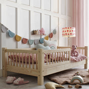 Lit 90x200 barrière et sommier inclus pieds 10 cm Adèle Bois