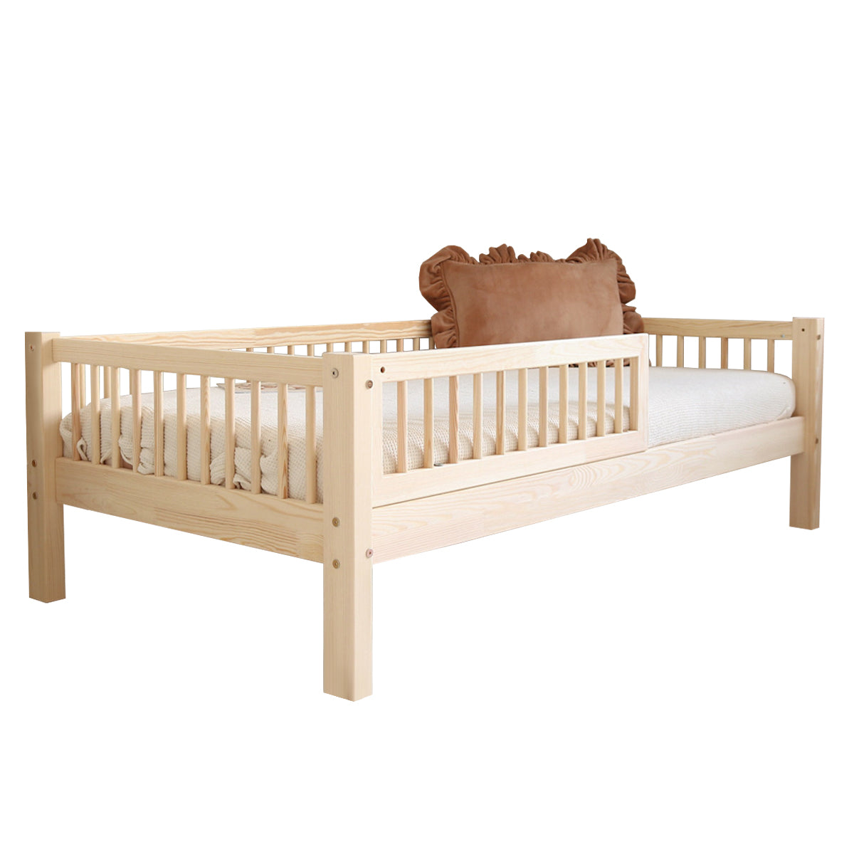 Lit 90x190 barrière et sommier inclus pieds 19 cm Adèle Bois - vue 2