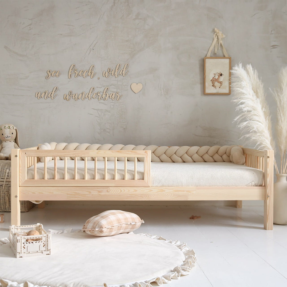 Lit 90x190 barrière et sommier inclus pieds 19 cm Adèle Bois - vue 3