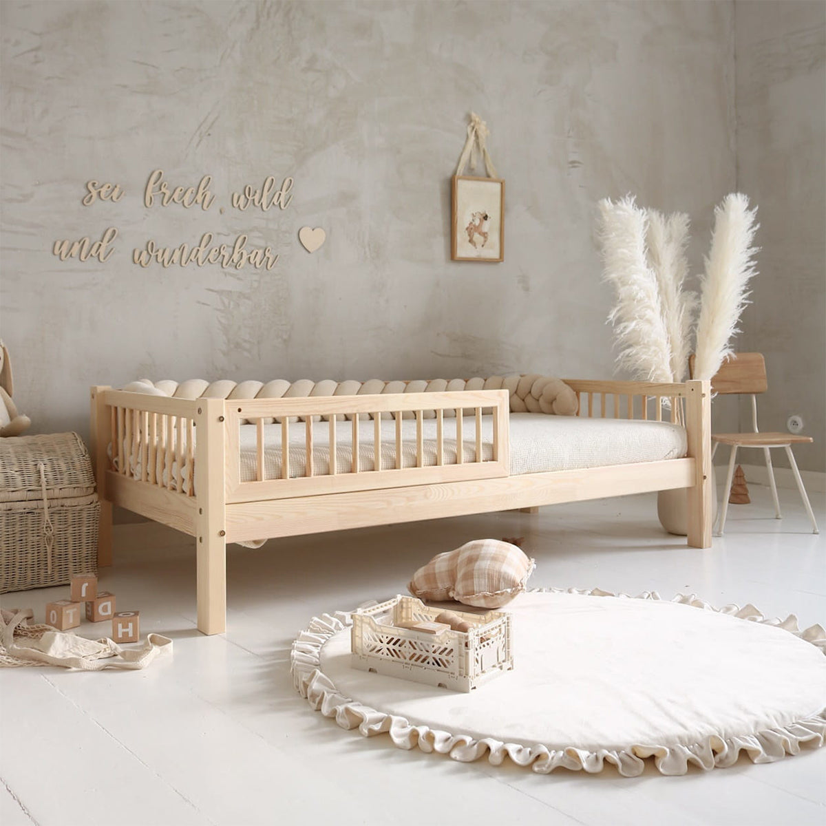 Lit 90x190 barrière et sommier inclus pieds 19 cm Adèle Bois - vue 4