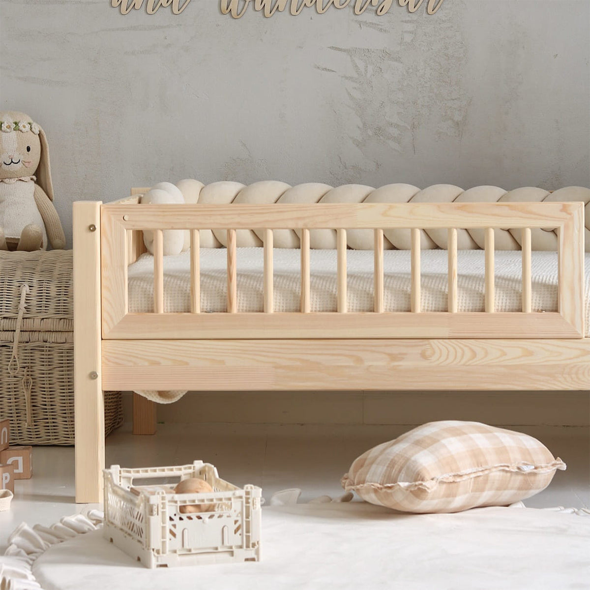 Lit 90x190 barrière et sommier inclus pieds 19 cm Adèle Bois - vue 5