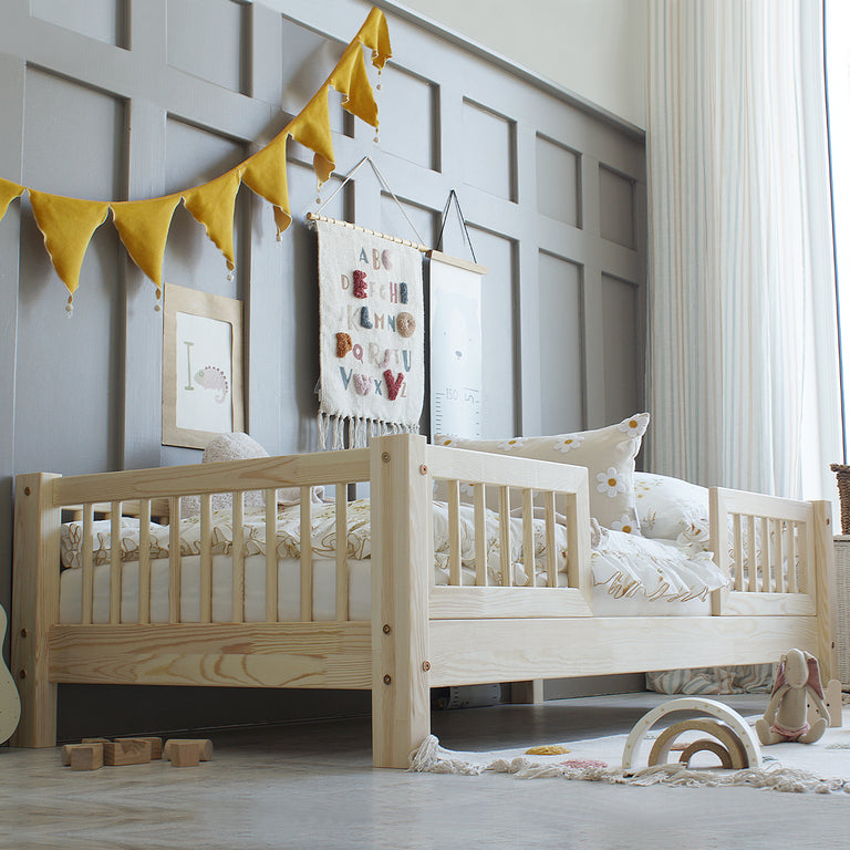 Lit 90x200 barrières et sommier inclus pieds 10 cm Adèle Bois - vue 3