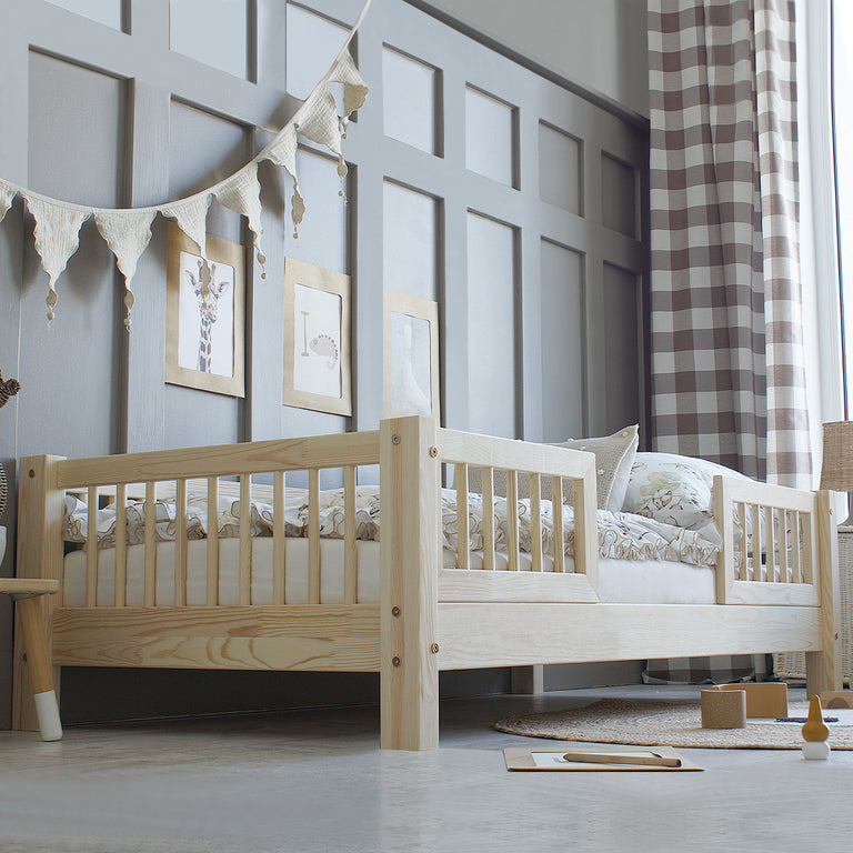 Lit 90x190 barrières et sommier inclus pieds 10 cm Adèle Bois