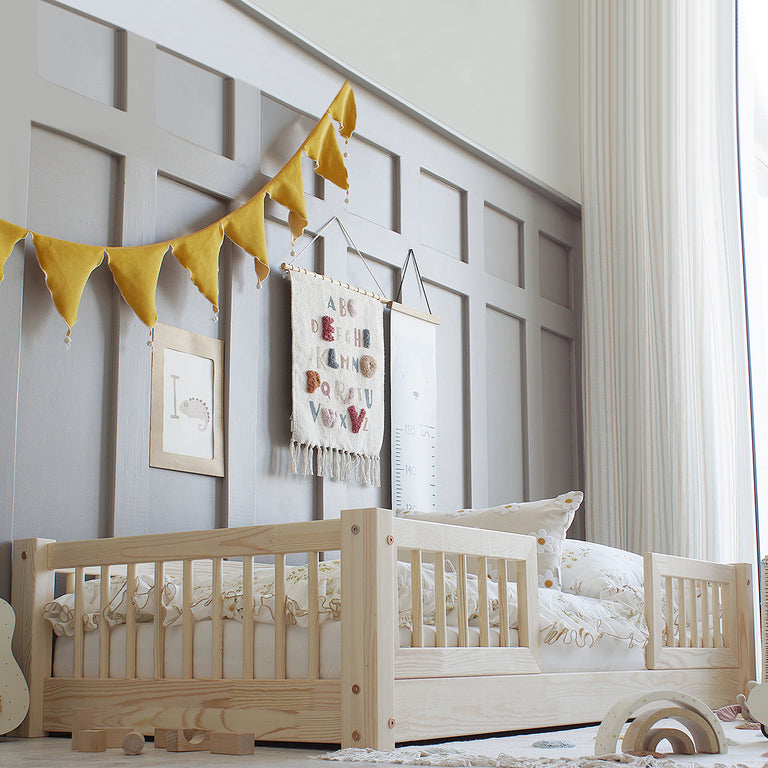 Lit 90x190 barrières et sommier inclus pieds 1 cm Adèle Bois - vue 3