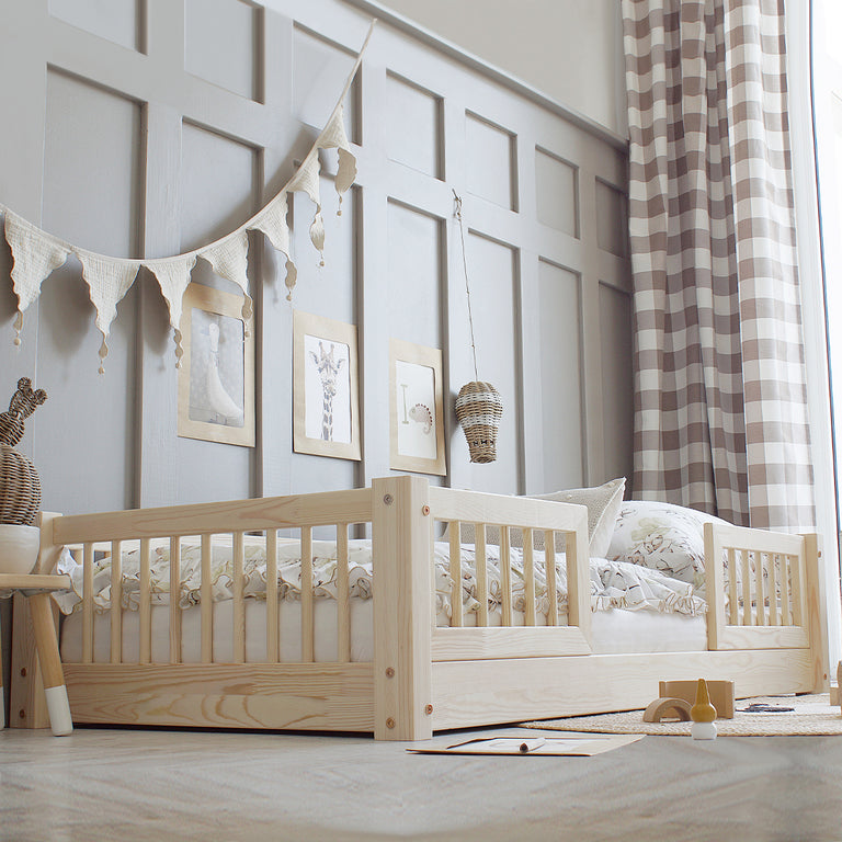 Lit 90x190 barrières et sommier inclus pieds 1 cm Adèle Bois