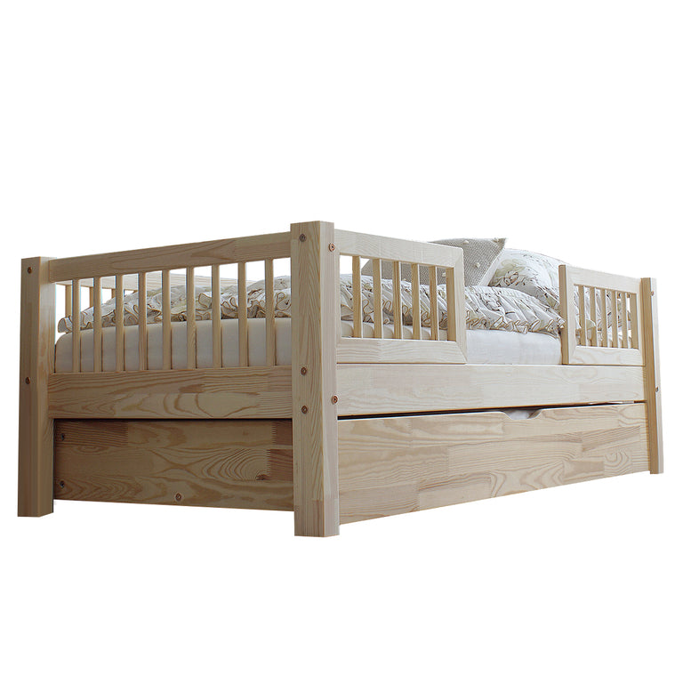 Lit 90x190 barrières  sommier et tiroir inclus Adèle Bois - vue 2