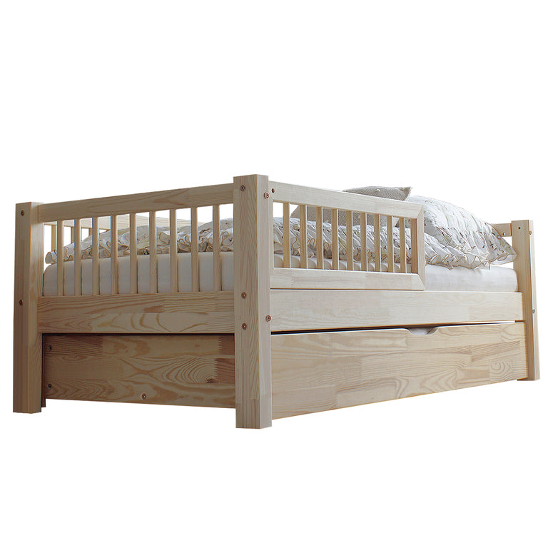 Lit 90x190 barrière sommier et tiroir inclus Adèle Bois - vue 2