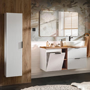 Ensemble meuble simple vasque 120cm 2 niches panier à linge et colonne Adriel Blanc