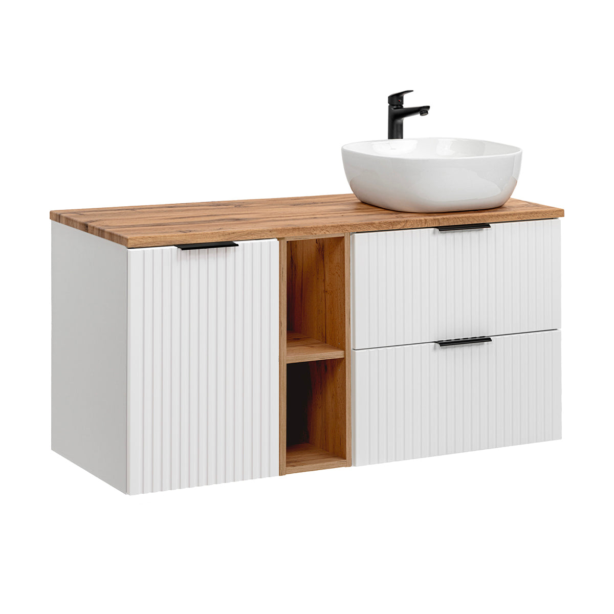 Meuble simple vasque 120cm 2 niches panier à linge Adriel Blanc - vue 2